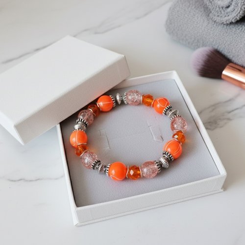 Bracelet fil élastique perles orange
