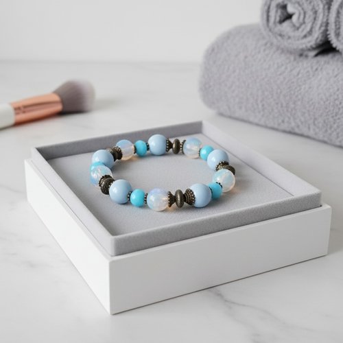 Bracelet fil élastique perles bleues