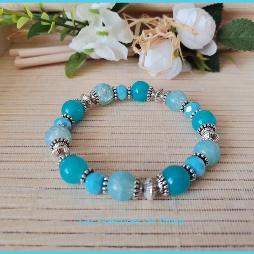 Bracelet fil élastique perles imitation jade et craquelé