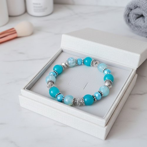 Bracelet fil élastique perles imitation jade et craquelé