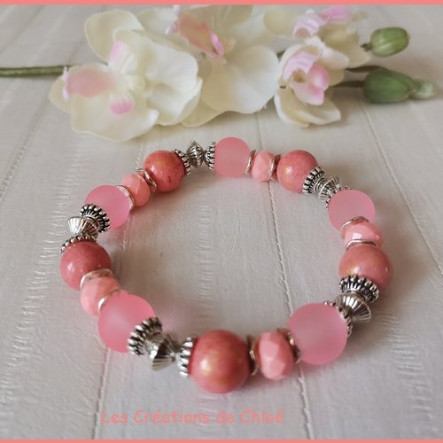 Bracelet perles jade rose