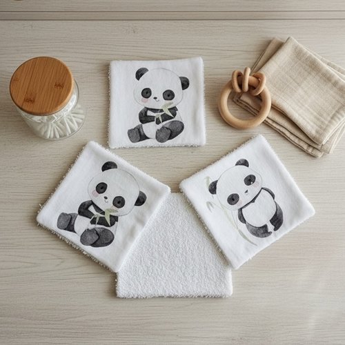 Lot de 4 lingettes bébé coton imprimé animaux