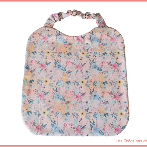 Serviette de cantine motifs fleurs et éponge beige