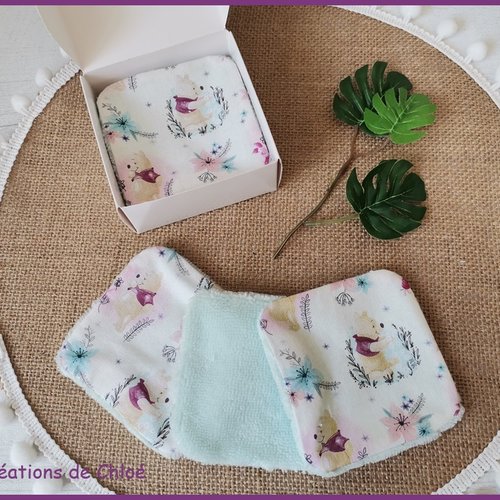 Boite de 8 lingettes lavables pour bébé coton et éponge bambou