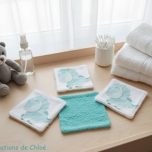 Lot de 4 lingettes bébé coton imprimé animaux