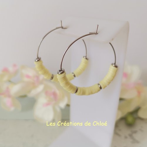 Boucles d'oreilles créoles acier inoxydable et perles heishi