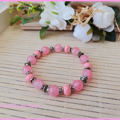 Bracelet perles en verre et à facette rose saumon