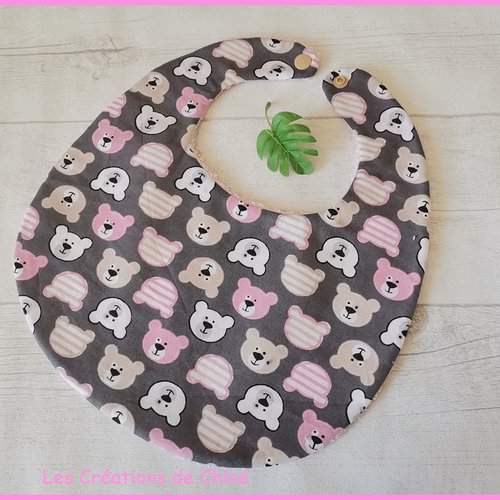 Bavoir bébé coton et motif têtes d'ours