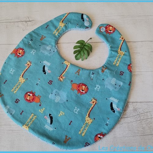 Bavoir bébé coton bleu et motif animaux