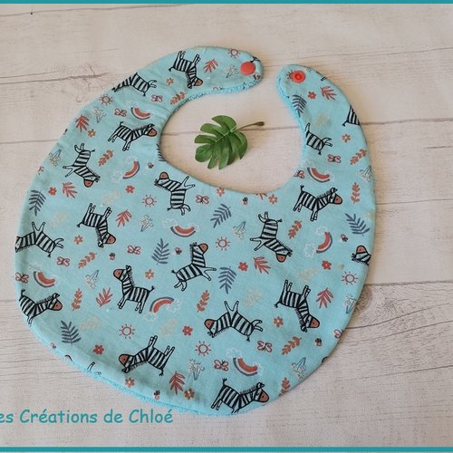 Bavoir bébé coton bleu et motif zèbres