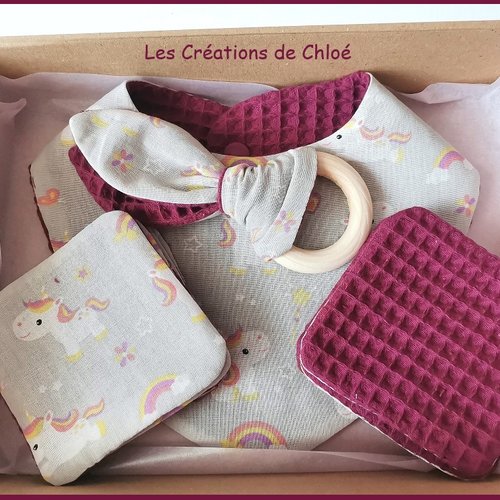Coffret naissance/box naissance violet/licorne