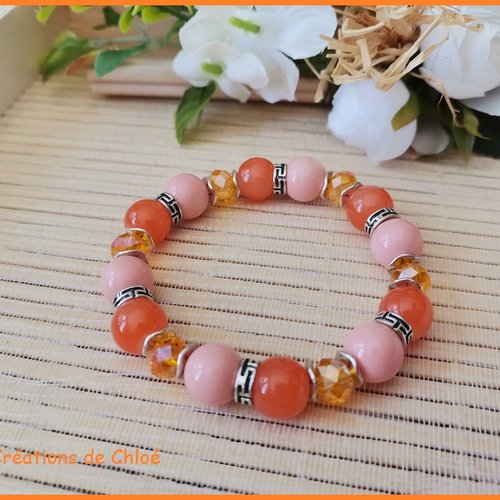 Bracelet fil élastique perles en verre orange