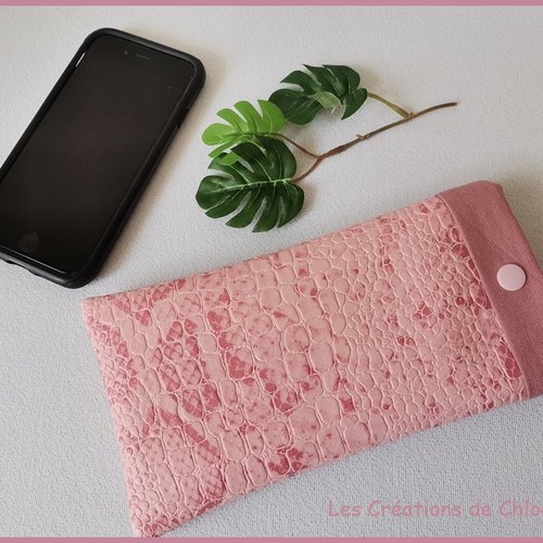 Etui simili cuir rose et coton pour téléphone portable