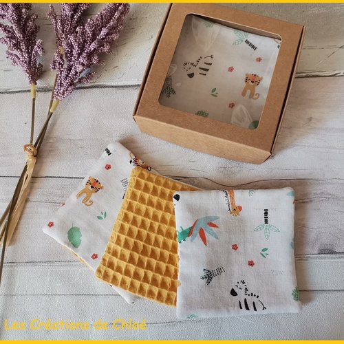 Boite de 5 lingettes bébé coton et nid d'abeilles moutarde