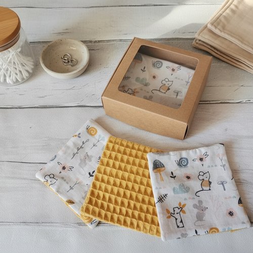 Boite de 5 lingettes bébé coton et nid d'abeilles moutarde