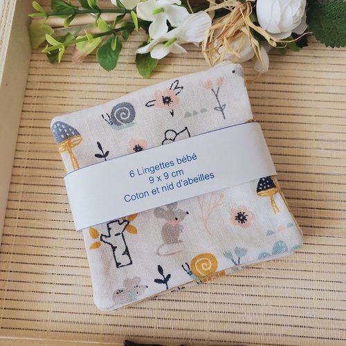 Lot de 6 lingettes bébé coton et nid d'abeilles moutarde