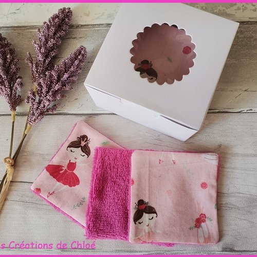 Boite de 12 lingettes bébé coton et éponge bambou fuchsia