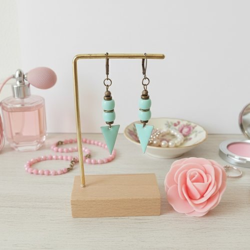 Boucles d'oreilles pendentif émail et perles en verre colonne