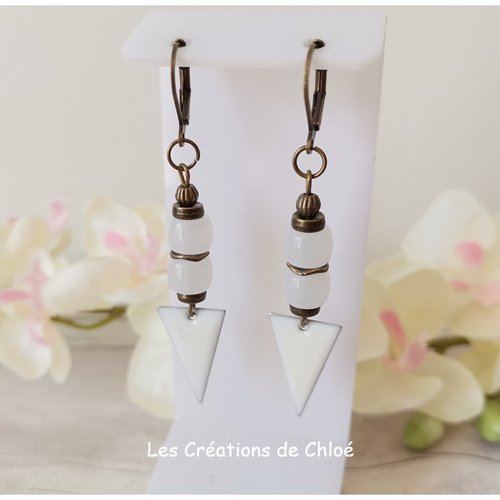 Boucles d'oreilles pendentif émail et perles en verre colonne