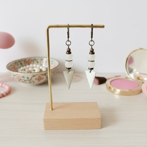 Boucles d'oreilles pendentif émail et perles en verre colonne