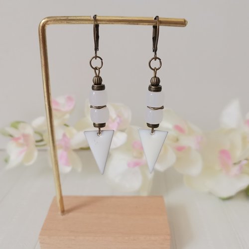 Boucles d'oreilles pendentif émail et perles en verre colonne
