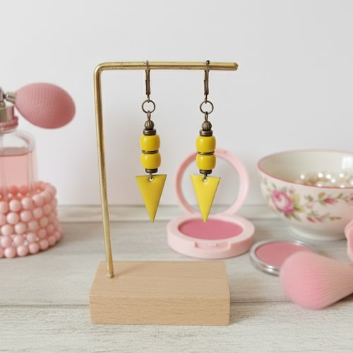 Boucles d'oreilles pendentif émail et perles en verre colonne