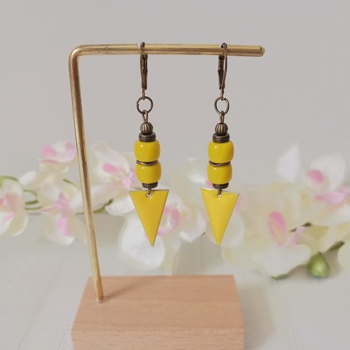 Boucles d'oreilles pendentif émail et perles en verre colonne