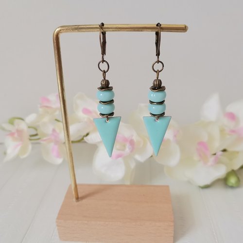 Boucles d'oreilles pendentif émail et perles en verre rondelle