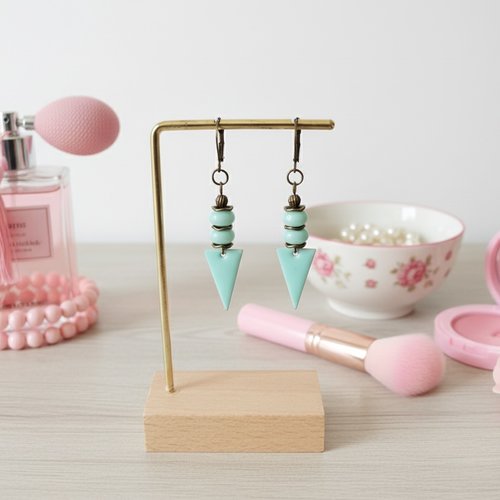 Boucles d'oreilles pendentif émail et perles en verre rondelle