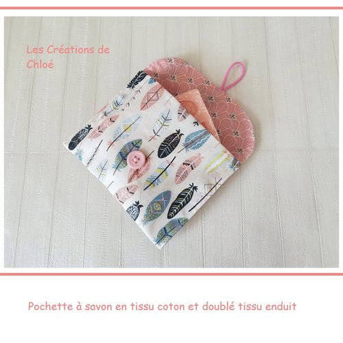 Pochette à savon tissus coton imprimé et enduit rose