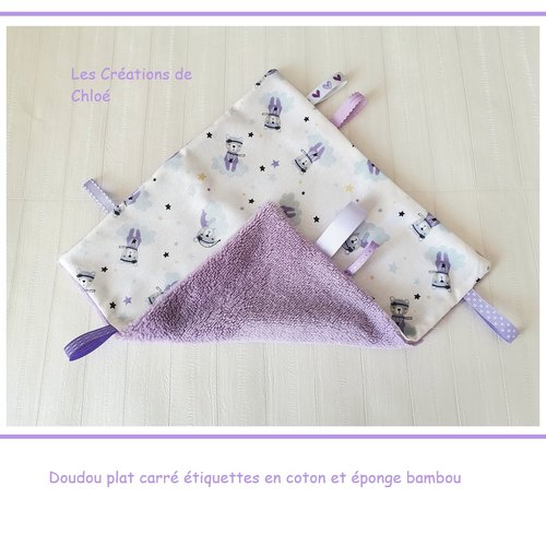 Doudou plat carré coton motifs oursons