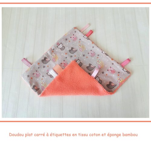 Doudou plat carré coton motifs chouettes