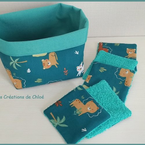 Panier et 12 lingettes bébé turquoise et vert