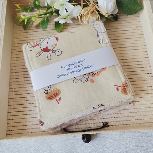 6 lingettes bébé coton et éponge bambou
