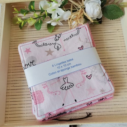6 lingettes bébé coton et éponge bambou
