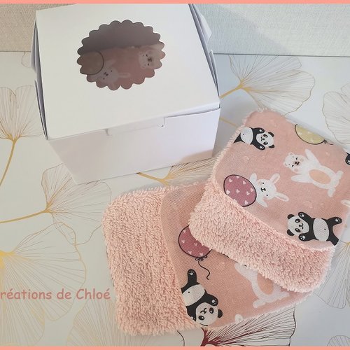 Boite de 8 lingettes lavables pour bébé coton et éponge rose orangé