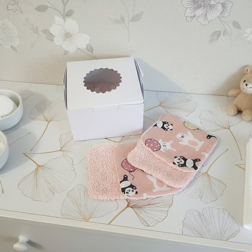 Boite de 8 lingettes lavables pour bébé coton et éponge rose orangé