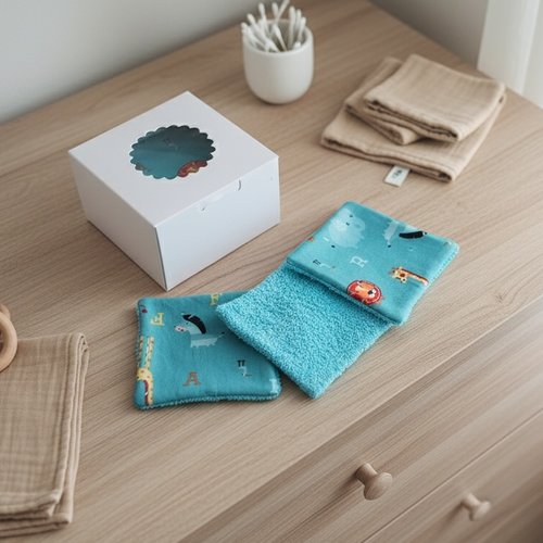 Boite de 14 lingettes lavables pour bébé coton et éponge