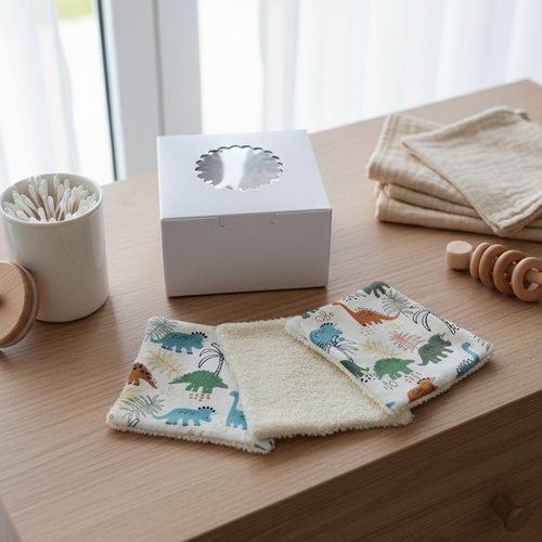 Boite de 14 lingettes lavables pour bébé coton et éponge