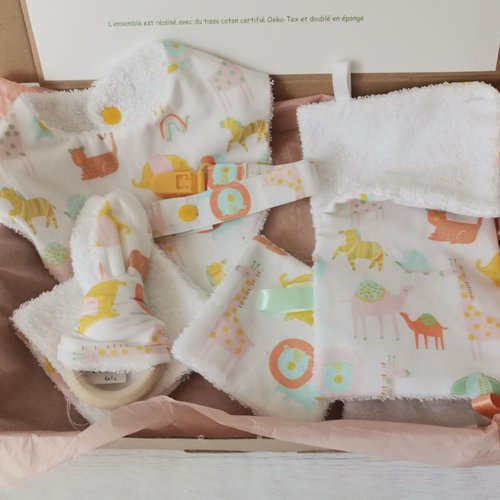 Coffret naissance/box naissance blanc motifs animaux