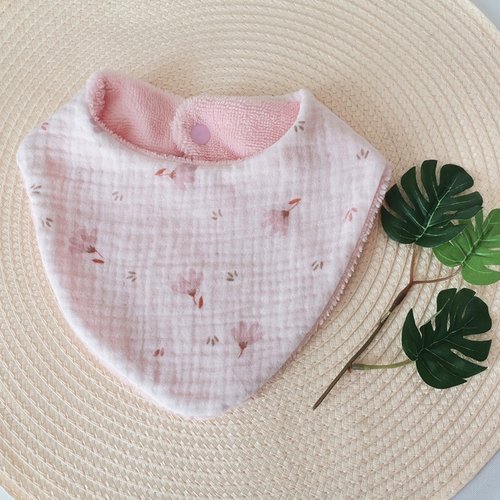 Bavoir bébé double gaze rose et éponge bambou rose