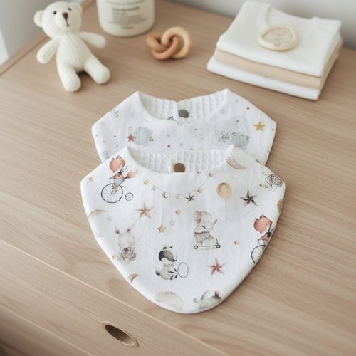 Lot de 2 bavoirs bébé coton blanc et nid d'abeilles
