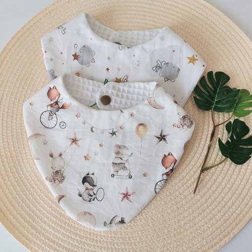 Lot de 2 bavoirs bébé coton blanc et nid d'abeilles