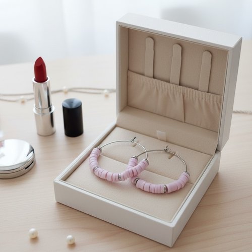 Boucles d'oreilles créoles acier inoxydable et perles heishi