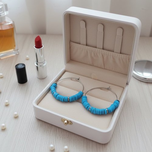 Boucles d'oreilles créoles acier inoxydable et perles heishi