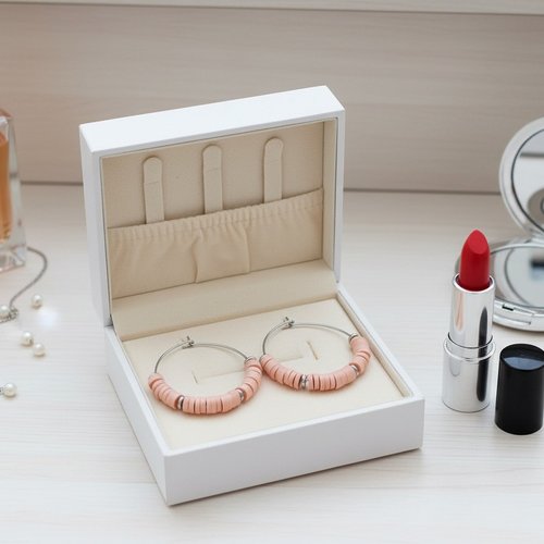 Boucles d'oreilles créoles acier inoxydable et perles heishi