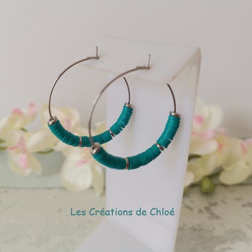 Boucles d'oreilles créoles acier inoxydable et perles heishi