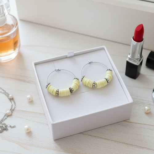 Boucles d'oreilles créoles acier inoxydable et perles heishi