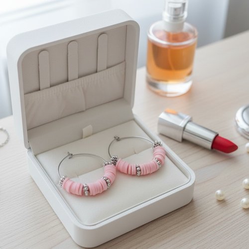 Boucles d'oreilles créoles acier inoxydable et perles heishi