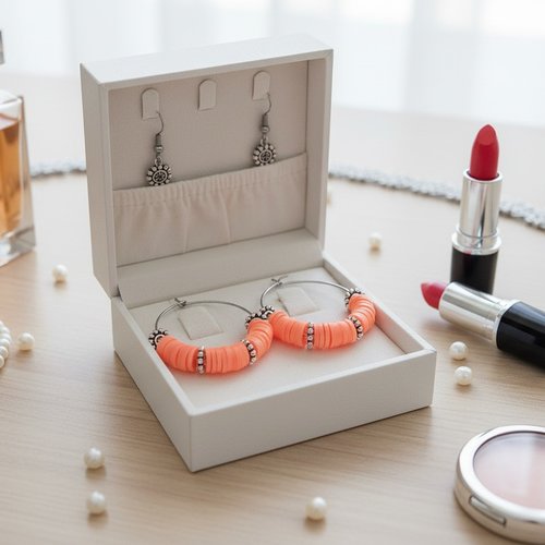 Boucles d'oreilles créoles acier inoxydable et perles heishi